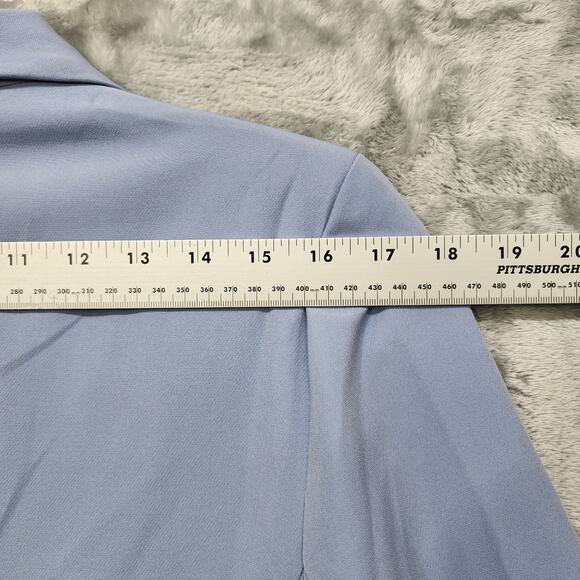 Ovi Blazer Womens L Blue Open Front Shawl Collar Lined Lightweight Preppy Office - Picture 13 of 15